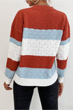 PATTERN KNIT STRIPE CASUAL SWEATER TOP - Doublju