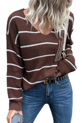 LOOSE FIT STRIPE KNITTED SWEATER - Doublju