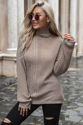 PATTERN KNITTED HIGH NECK CASUAL SWEATER - Doublju