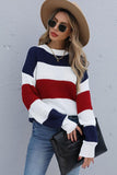 LONG SLEEVE BIG STRIPE ROUND NECK SWEATER - Doublju