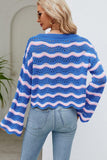 LOOSE FIT RIBBED CREWNECK WAVE PATTERN SWEATER - Doublju
