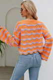 LOOSE FIT RIBBED CREWNECK WAVE PATTERN SWEATER - Doublju