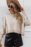 WOMEN RIBBED HEM FITTED SLEEVE KNIT JUMPER TOP - Doublju