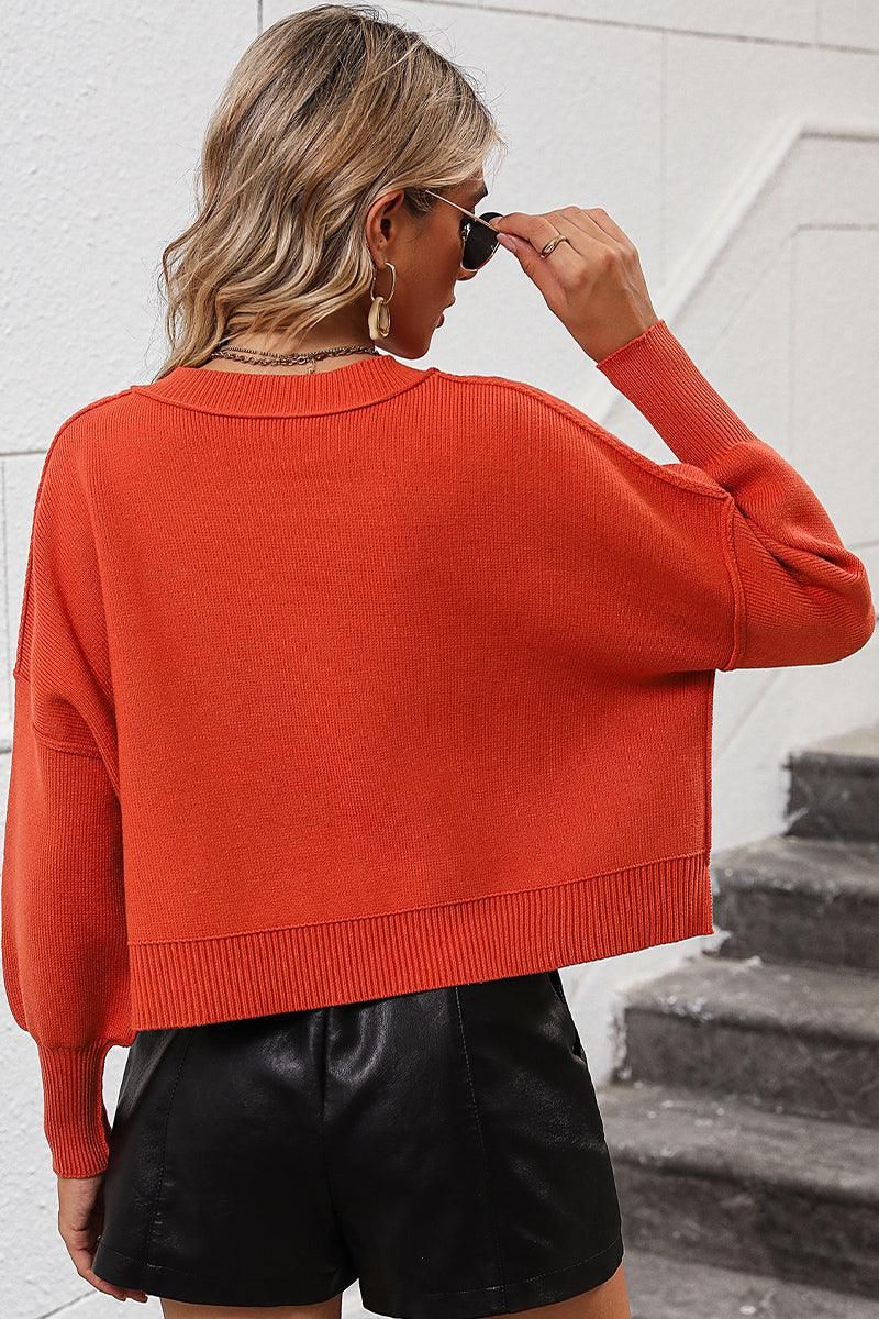 WOMEN RIBBED HEM FITTED SLEEVE KNIT JUMPER TOP - Doublju