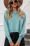 WOMEN RIBBED HEM FITTED SLEEVE KNIT JUMPER TOP - Doublju