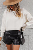 WOMEN RIBBED HEM FITTED SLEEVE KNIT JUMPER TOP - Doublju