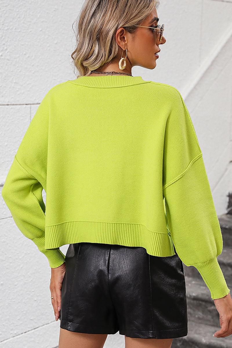 WOMEN RIBBED HEM FITTED SLEEVE KNIT JUMPER TOP - Doublju