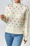 WOMEN RIBBED HIGH NECK COLOR SWISS DOT JUMPER TOP - Doublju