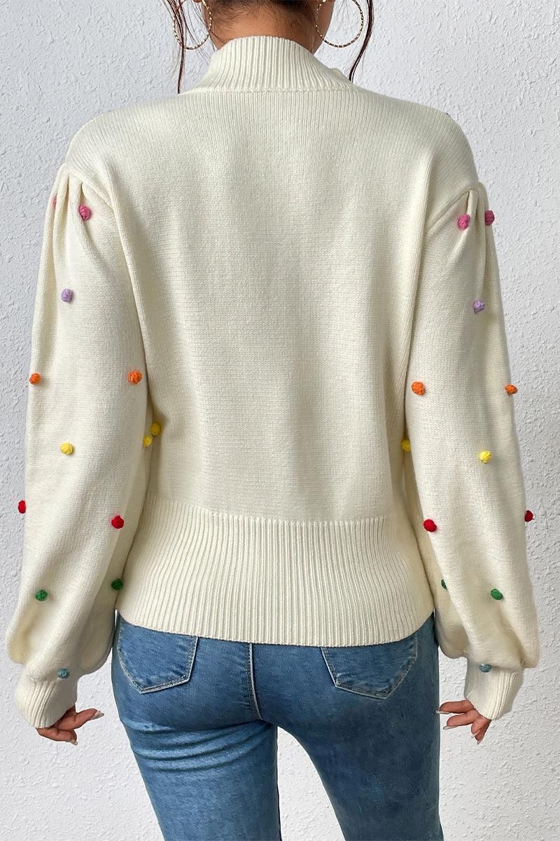 WOMEN RIBBED HIGH NECK COLOR SWISS DOT JUMPER TOP - Doublju