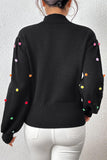 WOMEN RIBBED HIGH NECK COLOR SWISS DOT JUMPER TOP - Doublju