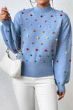 WOMEN RIBBED HIGH NECK COLOR SWISS DOT JUMPER TOP - Doublju