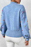 WOMEN RIBBED HIGH NECK COLOR SWISS DOT JUMPER TOP - Doublju