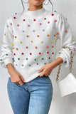WOMEN RIBBED HIGH NECK COLOR SWISS DOT JUMPER TOP - Doublju