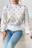 WOMEN RIBBED HIGH NECK COLOR SWISS DOT JUMPER TOP - Doublju