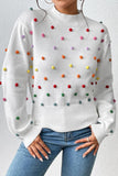 WOMEN RIBBED HIGH NECK COLOR SWISS DOT JUMPER TOP - Doublju