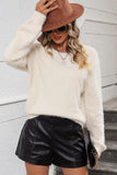 WOMEN LACED BACK DETAILED FURRY SWEATER TOP - Doublju