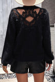 WOMEN LACED BACK DETAILED FURRY SWEATER TOP - Doublju