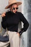WOMEN TURTLE NECK FITTED RIB SLEEVE KNIT SWEATER - Doublju
