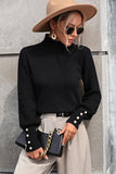WOMEN TURTLE NECK FITTED RIB SLEEVE KNIT SWEATER - Doublju