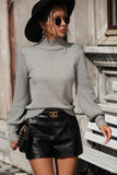 WOMEN TURTLE NECK FITTED RIB SLEEVE KNIT SWEATER - Doublju