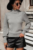 WOMEN TURTLE NECK FITTED RIB SLEEVE KNIT SWEATER - Doublju