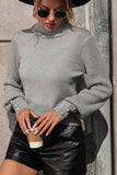 WOMEN TURTLE NECK FITTED RIB SLEEVE KNIT SWEATER - Doublju