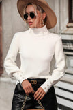WOMEN TURTLE NECK FITTED RIB SLEEVE KNIT SWEATER - Doublju