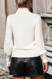 WOMEN TURTLE NECK FITTED RIB SLEEVE KNIT SWEATER - Doublju