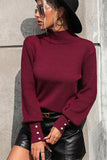 WOMEN TURTLE NECK FITTED RIB SLEEVE KNIT SWEATER - Doublju
