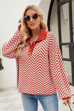 WOMEN V PATTERNED BUTTON V NECK JUMPER TOP - Doublju