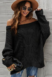 OFF SHOULDER CABLE CHUNKY KNIT OVERSIZED SWEATER,100% ACRYLIC,SIZE S(2)-M(2)-L(2)-XL(2),MADE IN CHINA,WOMEN BLAZER - Doublju