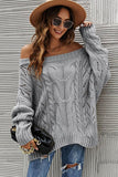 OFF SHOULDER CABLE CHUNKY KNIT OVERSIZED SWEATER,100% ACRYLIC,SIZE S(2)-M(2)-L(2)-XL(2),MADE IN CHINA,WOMEN BLAZER - Doublju