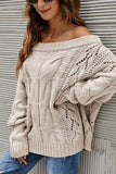 OFF SHOULDER CABLE CHUNKY KNIT OVERSIZED SWEATER,100% ACRYLIC,SIZE S(2)-M(2)-L(2)-XL(2),MADE IN CHINA,WOMEN BLAZER - Doublju