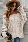 OFF SHOULDER CABLE CHUNKY KNIT OVERSIZED SWEATER,100% ACRYLIC,SIZE S(2)-M(2)-L(2)-XL(2),MADE IN CHINA,WOMEN BLAZER - Doublju