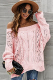 OFF SHOULDER CABLE CHUNKY KNIT OVERSIZED SWEATER,100% ACRYLIC,SIZE S(2)-M(2)-L(2)-XL(2),MADE IN CHINA,WOMEN BLAZER - Doublju