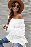OFF SHOULDER CABLE CHUNKY KNIT OVERSIZED SWEATER,100% ACRYLIC,SIZE S(2)-M(2)-L(2)-XL(2),MADE IN CHINA,WOMEN BLAZER - Doublju