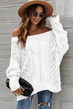 OFF SHOULDER CABLE CHUNKY KNIT OVERSIZED SWEATER,100% ACRYLIC,SIZE S(2)-M(2)-L(2)-XL(2),MADE IN CHINA,WOMEN BLAZER - Doublju