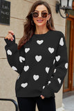 WOMEN HEART PRINTING CUTE PULL OVER SWEATER - Doublju