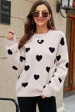 WOMEN HEART PRINTING CUTE PULL OVER SWEATER - Doublju