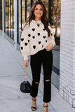WOMEN HEART PRINTING CUTE PULL OVER SWEATER - Doublju