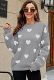 WOMEN HEART PRINTING CUTE PULL OVER SWEATER - Doublju