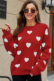 WOMEN HEART PRINTING CUTE PULL OVER SWEATER - Doublju