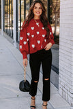 WOMEN HEART PRINTING CUTE PULL OVER SWEATER - Doublju