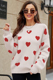 WOMEN HEART PRINTING CUTE PULL OVER SWEATER - Doublju