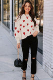 WOMEN HEART PRINTING CUTE PULL OVER SWEATER - Doublju