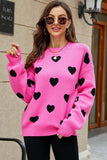 WOMEN HEART PRINTING CUTE PULL OVER SWEATER - Doublju