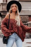 WOMEN OFF SHOULDER OVERSIZED CABLE KNIT SWEATER - Doublju
