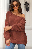 WOMEN OFF SHOULDER OVERSIZED CABLE KNIT SWEATER - Doublju