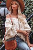 WOMEN OFF SHOULDER OVERSIZED CABLE KNIT SWEATER - Doublju