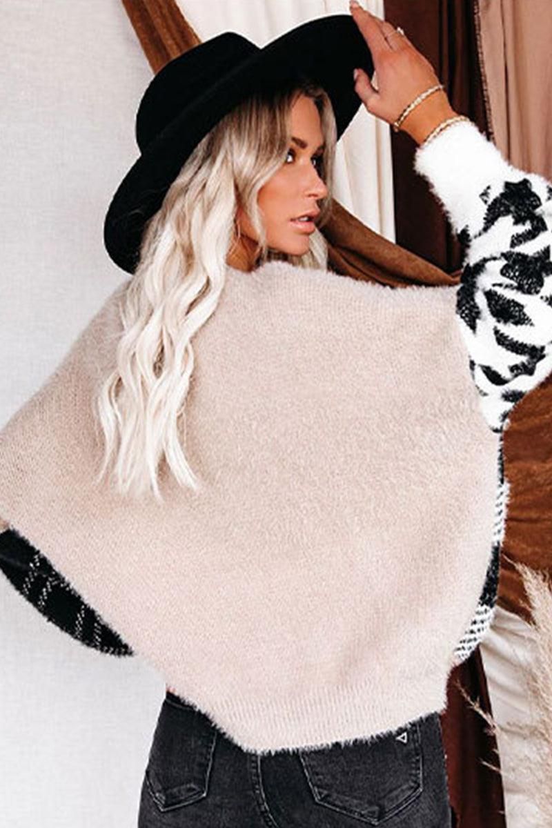 WOMEN FURRY LEOPARD BLOCKED SWEATER - Doublju